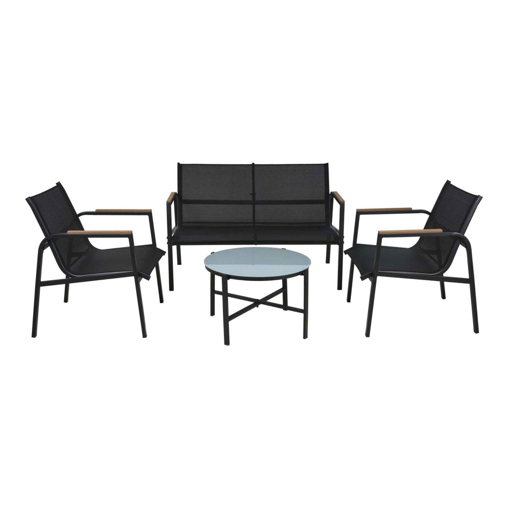 Well Home Conjunto De Muebles De Jardín De 4 Piezas De Diseño En Acero Galvanizado Y Vidrio Acabado De Mármol_0