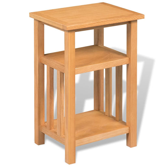 Mesa Auxiliar Con Estante De Madera De Roble Maciza 27x35x55cm_0