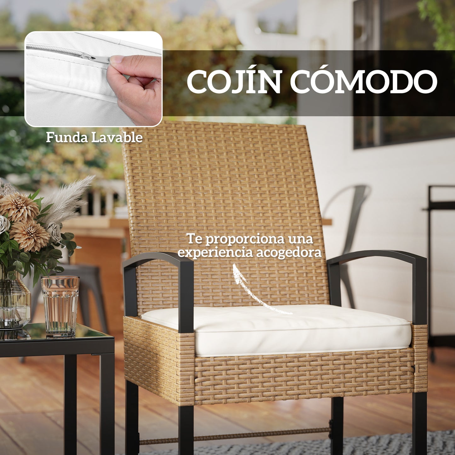Outsunny Conjunto De Jardín Exterior De 3 Piezas Con Respaldo Ajustable Cojines_5