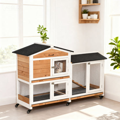 Pawhut Conejera De Madera 157,4x53x99,5 Cm Con Ruedas Techo Asfáltico Natural_4
