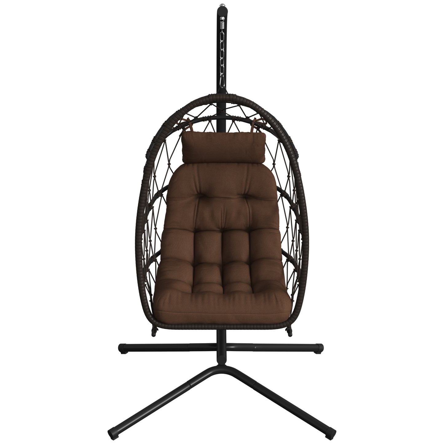 Outsunny Silla Colgante Huevo Con Soporte Cesta Plegable Cojín Marrón_3