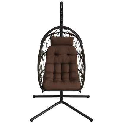 Outsunny Silla Colgante Huevo Con Soporte Cesta Plegable Cojín Marrón_3