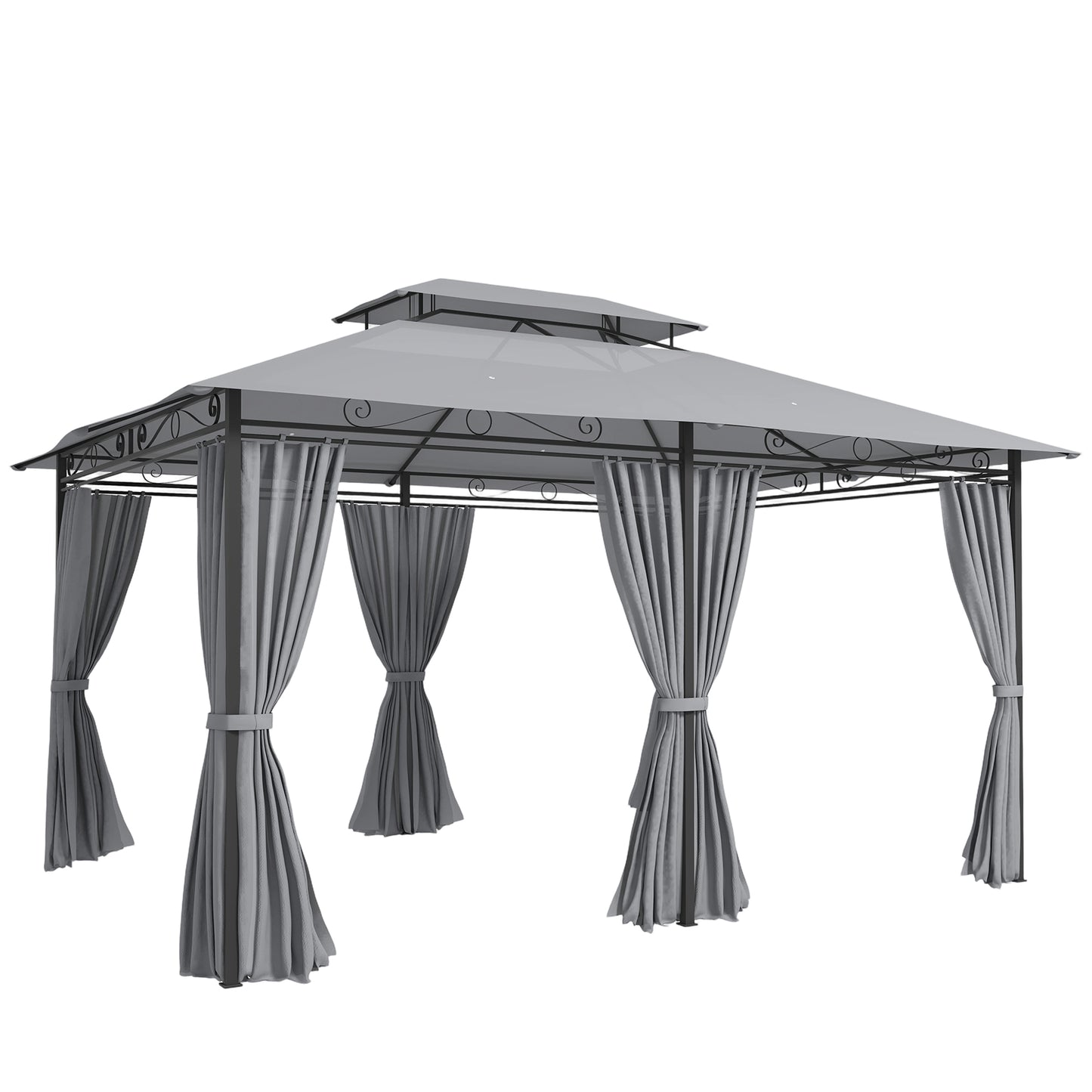Outsunny Cenador Para Jardín 3x4 M Con Doble Techo Paredes Laterales Gris Oscuro_0