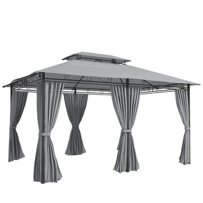Outsunny Cenador Para Jardín 3x4 M Con Doble Techo Paredes Laterales Gris Oscuro_0