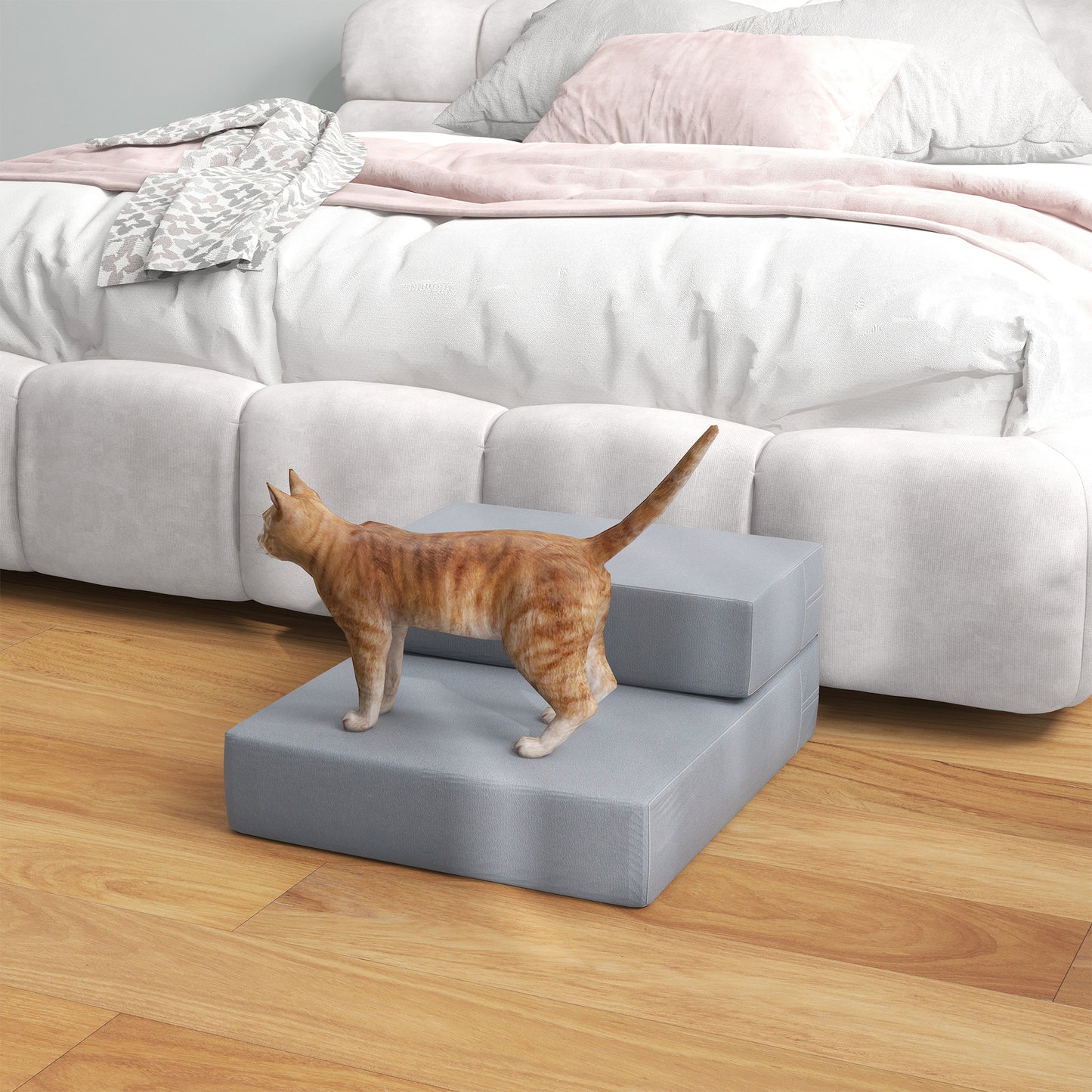 Pawhut Escalera Mascotas 2 Peldaños Cama De Perros Desmontable 45x39x20 Cm Gris_3