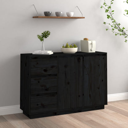 Aparador De Madera Maciza De Pino Negro 111x34x75 Cm_0