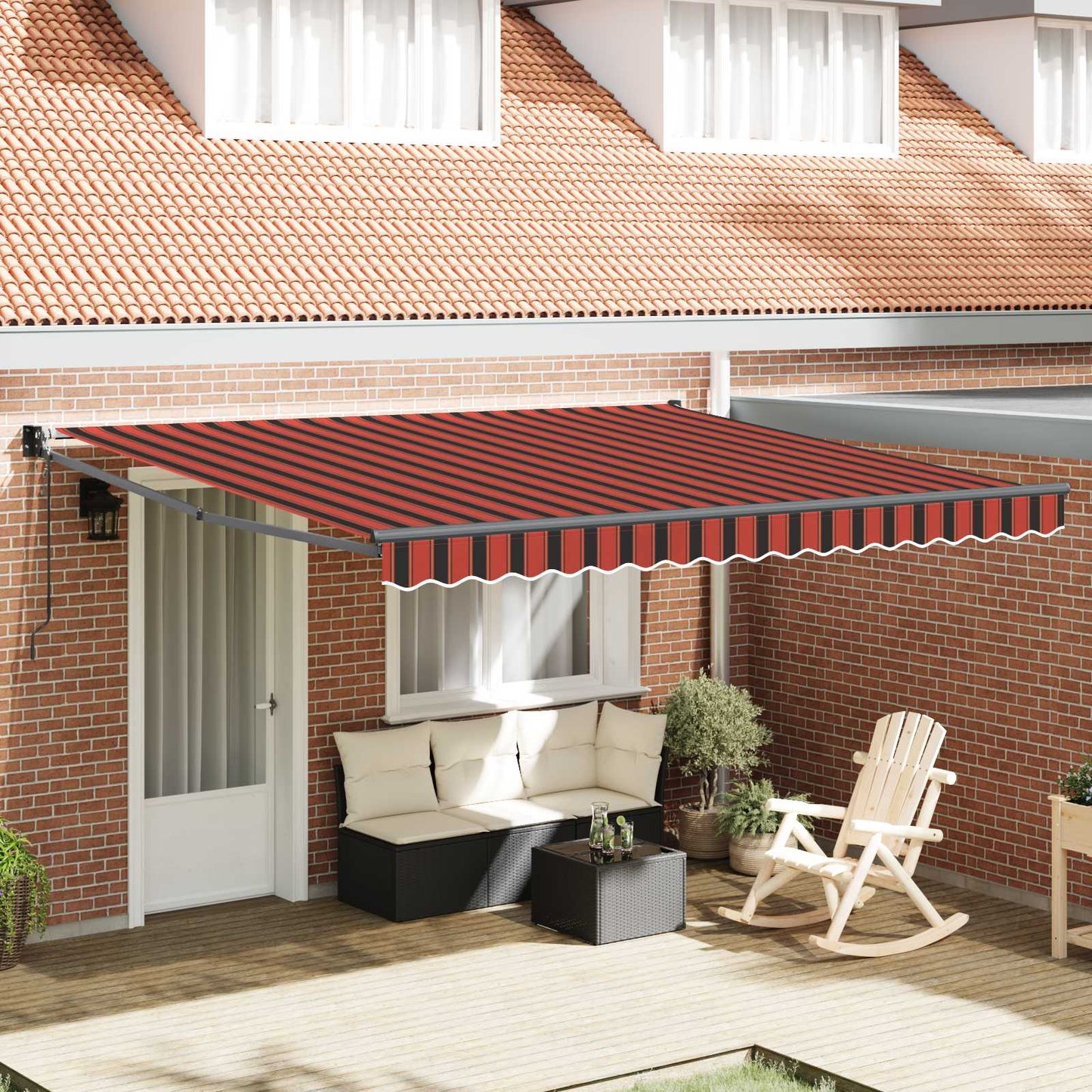 Toldo Retráctil Naranja Y Marrón 400 X 300 Cm Poliéster Y Metal_1