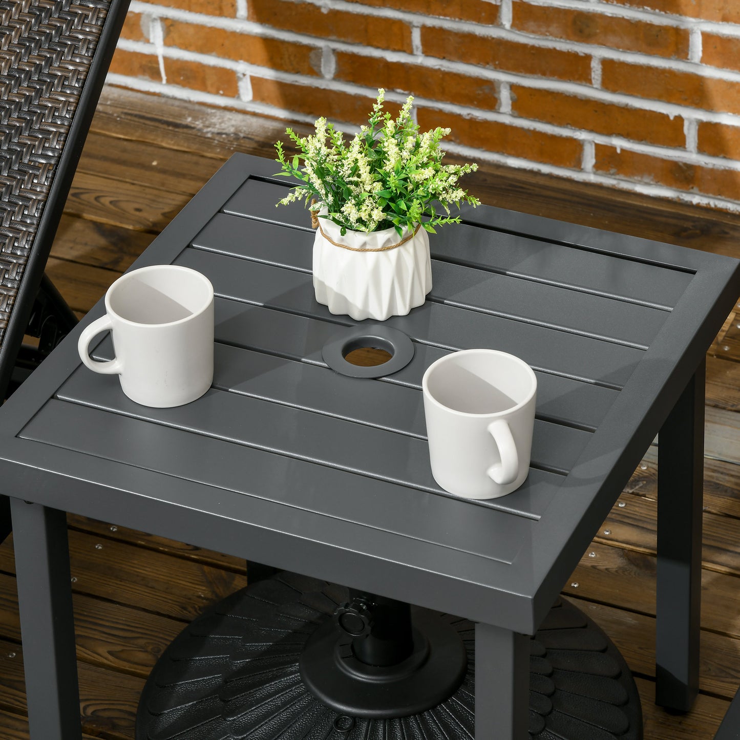Outsunny Mesa De Jardín Cuadrada Con Orificio Para Sombrillas Ø45 Mm 51x51x51 Cm_3