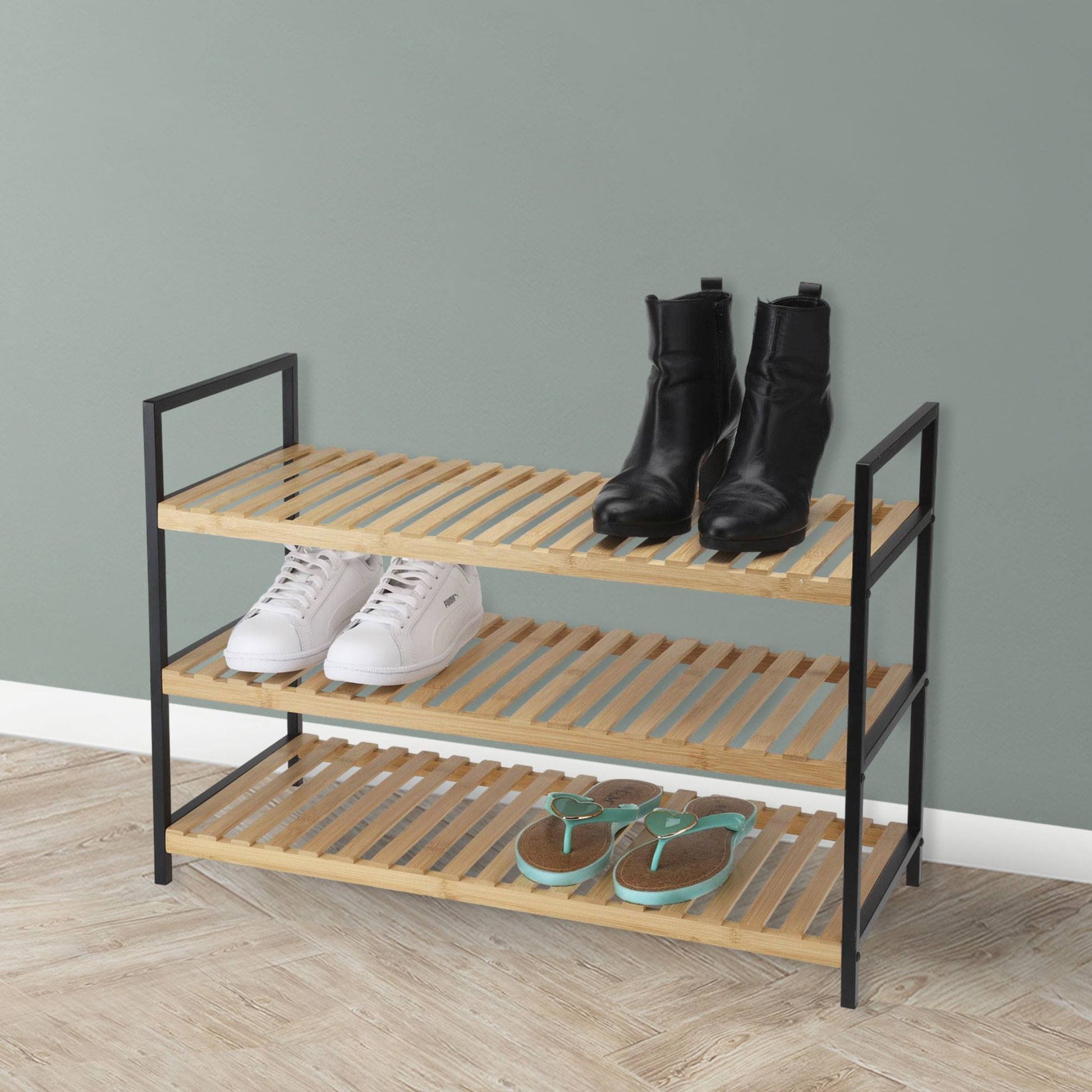 Well Home Zapatero De Bambú Con 3 Estantes En Metal Y Bambú 70x30x48,5cm