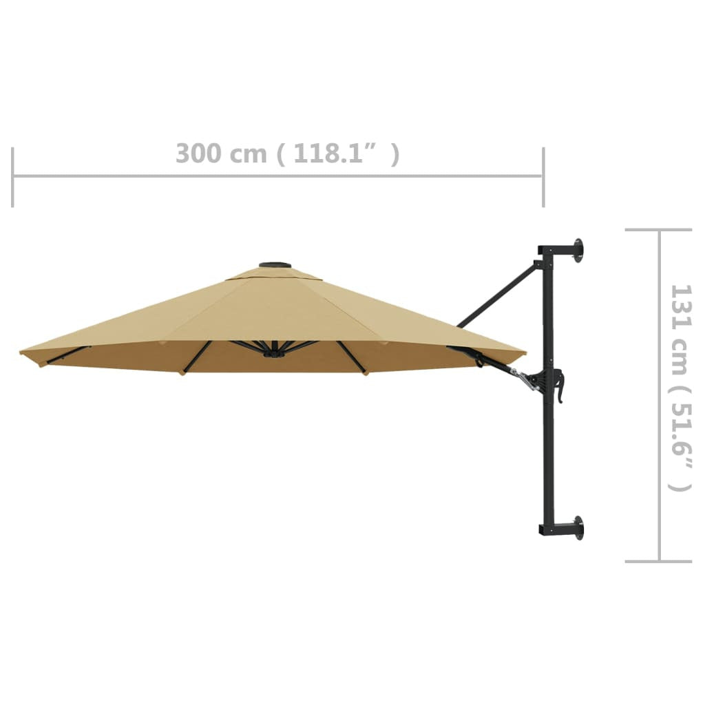 Vidaxl Sombrilla De Pared Con Barra De Metal Taupe 300 Cm_2