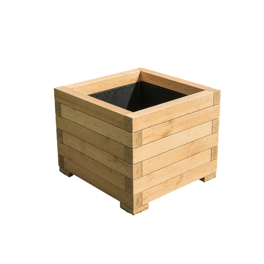 Jardinera Cuadrada De Madera De Pino Tratada Exterior Con Malla Geotextil 45x45x34 Cm 38 L_0