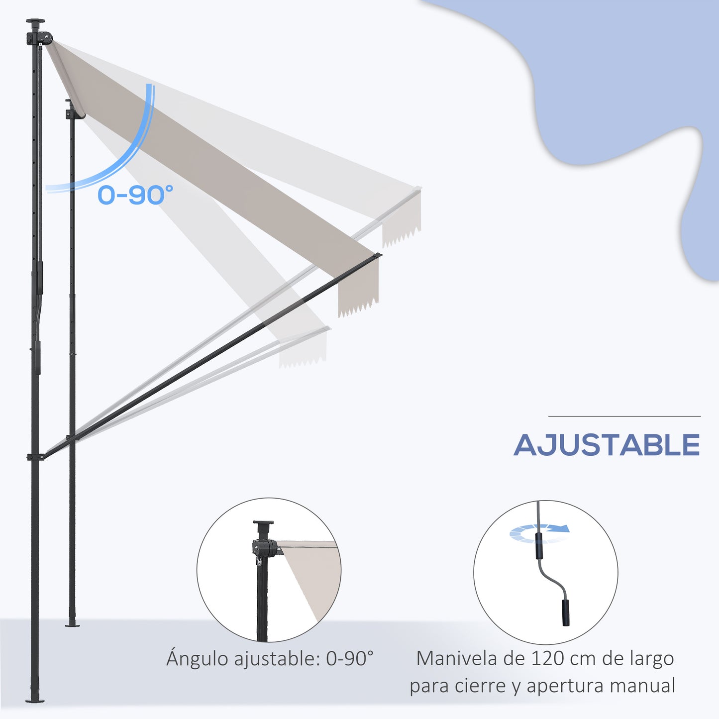 Outsunny Toldo Manual Retráctil 200x175x210-310cm Manivela Protecciónuv40+ Crema_4