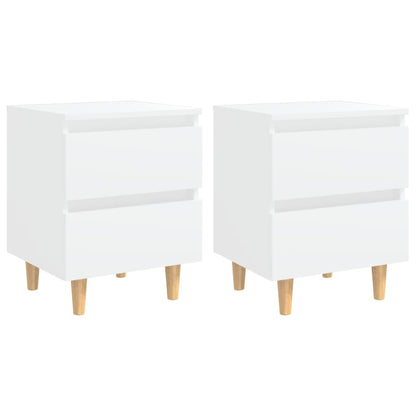 Mesitas De Noche 2 Uds Patas Madera Maciza Blanco 40x35x50 Cm_0