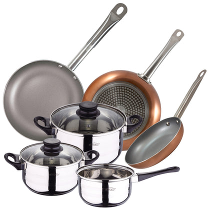 Bateria De Cocina 5 Piezas San Ignacio De Acero Inoxidable Con Juego De Sartenes Optimum Plus (18,22,26 Cm) En Aluminio Prensado Aptas Para Induccion