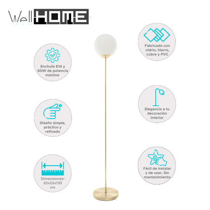 Wellhome Lámpara De Pie Ball Dris H.134cm