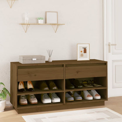 Mueble Zapatero De Madera Maciza Pino Marrón Miel 110x34x52 Cm / Vetonek_0