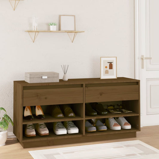 Mueble Zapatero De Madera Maciza Pino Marrón Miel 110x34x52 Cm / Vetonek_0