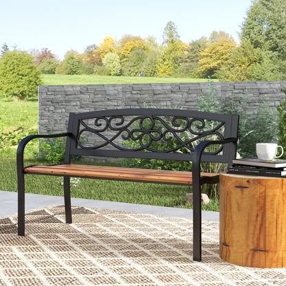 Banco De Jardín Outsunny Acero, Madera De Pino Negro 127x56x80 Cm_3