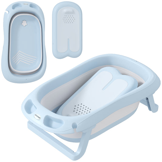 Aiyaplay Bañera Plegable Con Soporte Agujero De Ducha 83x48x23,5 Cm Azul Claro_0
