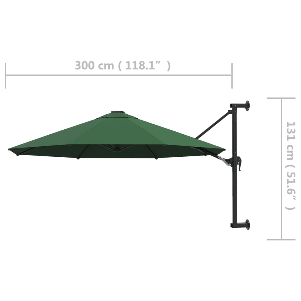 Vidaxl Sombrilla De Pared Con Barra De Metal Verde 300 Cm_2