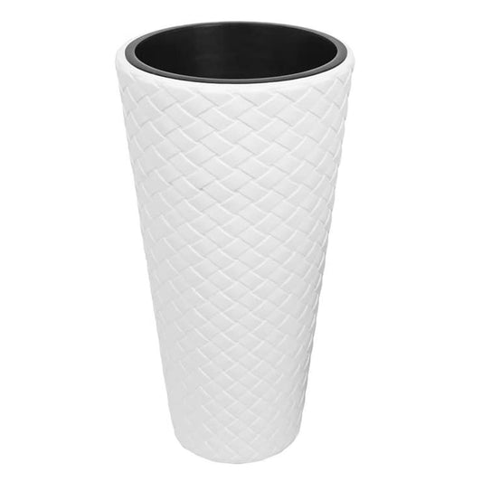 Maceta Alta De Ratan Sintético 23 Litros Color Blanco 30 X 55 Cm