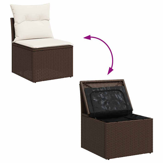 Set De Sofás De Jardín 11 Pzas Cojines Ratán Sintético Marrón / Vetonek_0