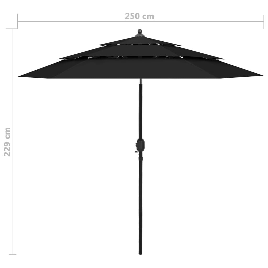 Vidaxl Sombrilla Jardín De 3 Niveles Con Palo De Aluminio Negro 2,5 M_2