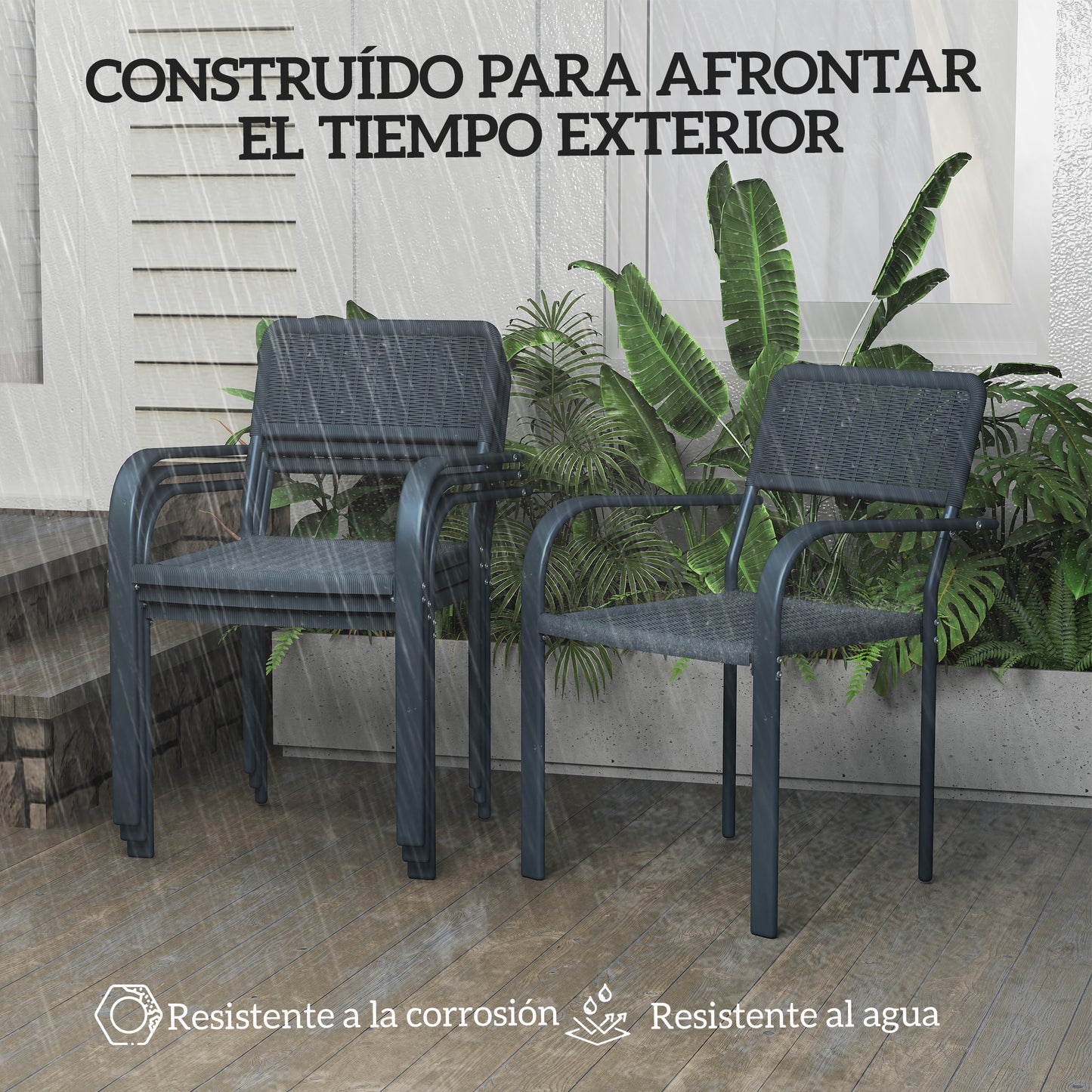 Outsunny Juego De 4 Sillas De Jardín Exterior Apilables_4