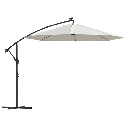 Vidaxl Sombrilla Colgante Con Luces Led Y Palo De Metal Arena 300 Cm_0