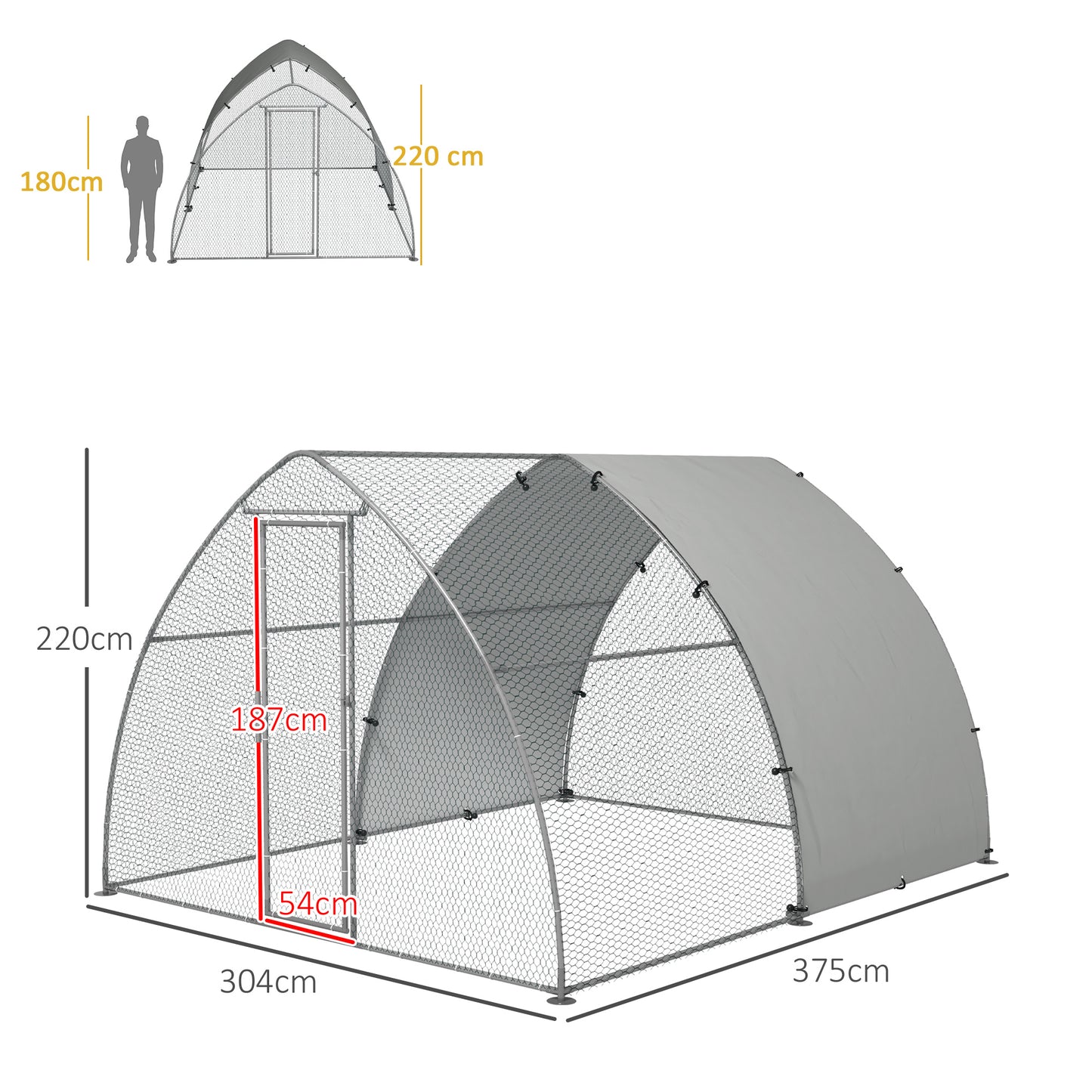 Pawhut Gallinero Para Exterior 304x375x220 Cm Cubierta De Tela Oxford Plata_2