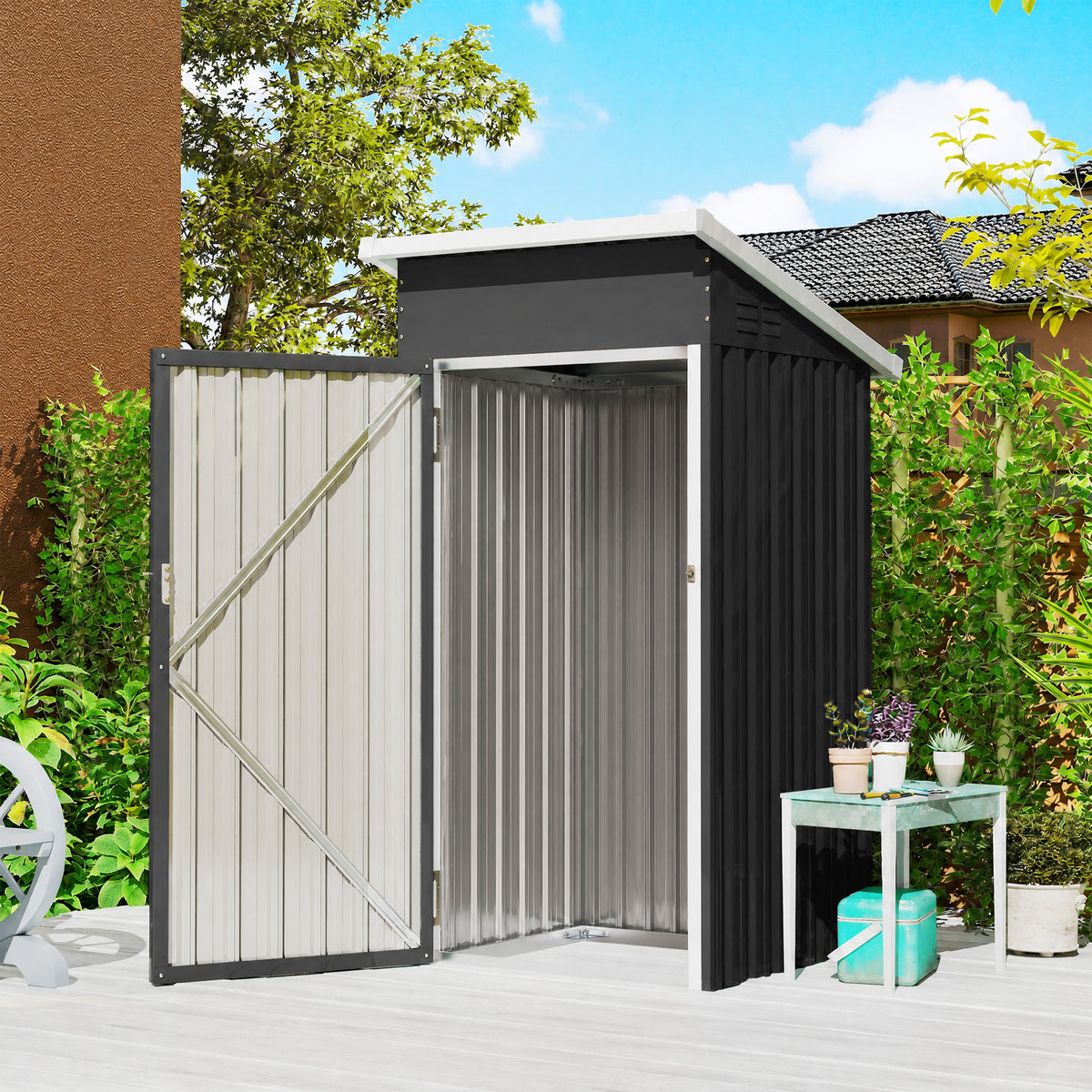 Outsunny Caseta De Jardín Exterior 107,5x91x185 Cm Puerta Con Cerradura Gris_1