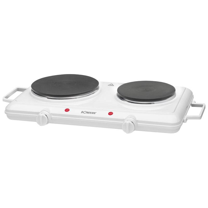 Hornillo Eléctrico Doble, Zona Cocinado 18-15 Cm Con Asas, 2 Termostatos Regulación Continua Bomann Dkp 5028 Cb Blanco_0