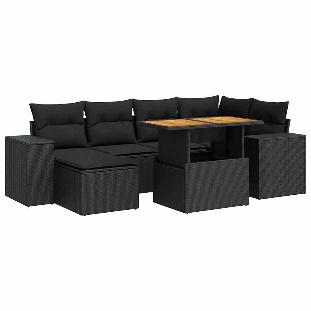 Set De Sofás De Jardín 7 Pzas Con Cojines Ratán Sintético Negro / Vetonek_2
