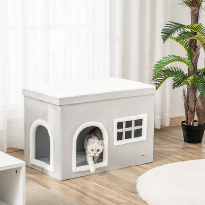 Pawhut Casa Plegable Para Gatos Con Cojines Y Tapa Extraíble 71x42x49 Cm Gris_1