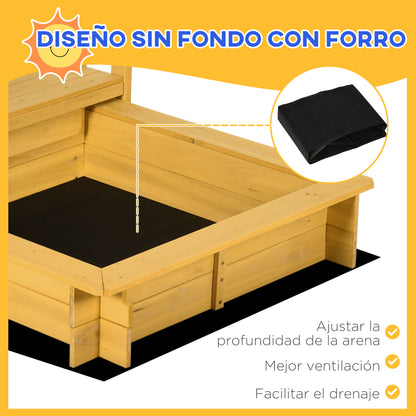 Outsunny Arenero Para Niños Veranda De Madera Con Techo 133x129x137,5 Cm Natural_5