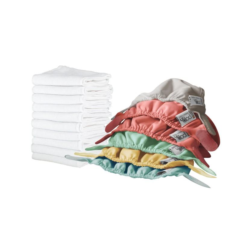 Pack 16 pañales lavables para recién nacido con 6 cobertores y 10 absorbentes Close Parent