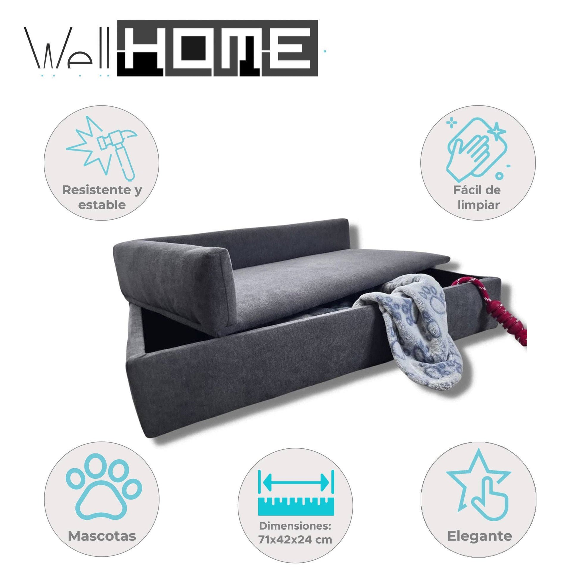 Well Home Sofá Cama Con Canapé Para Mascotas Con Tejido Especial Y Base Acolchada Color Gris