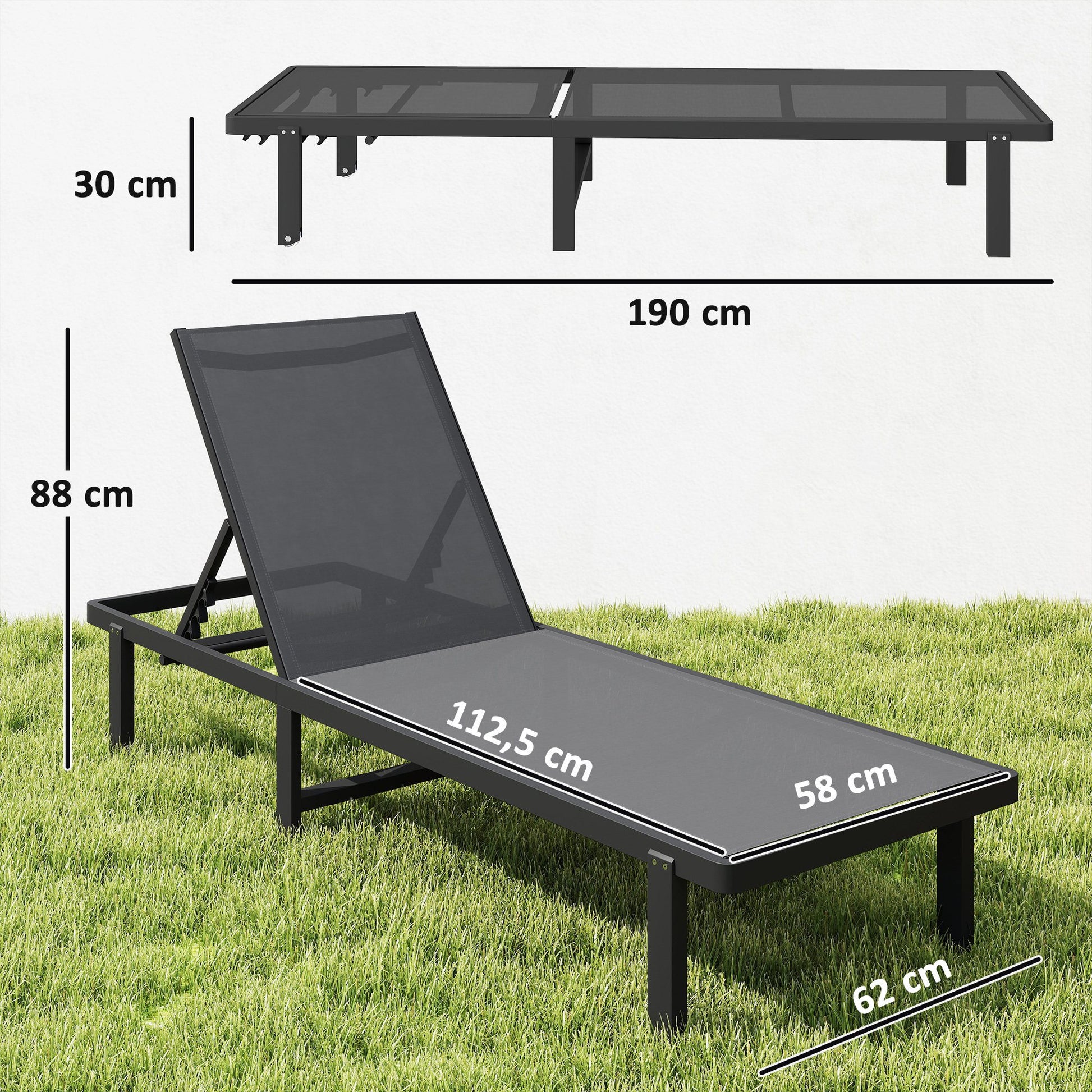 Outsunny Set De 2 Tumbonas De Jardín Exterior Reclinables Con Ruedas Gris Oscuro_2