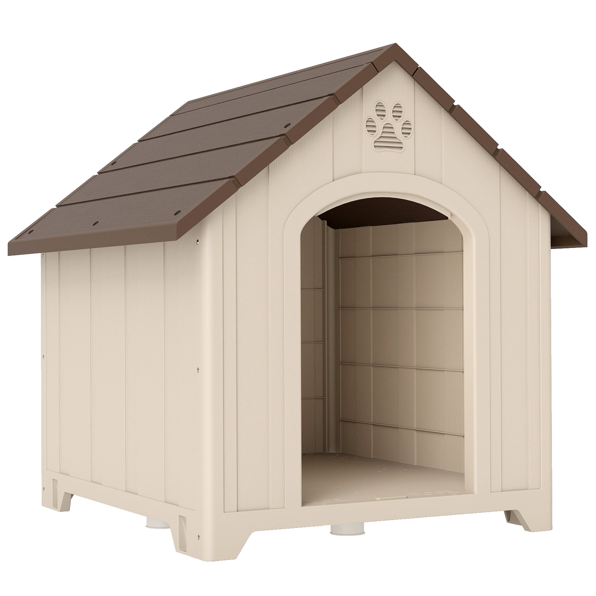 Pawhut Caseta Para Perros Grandes Exterior De Plástico Impermeable Beige_0