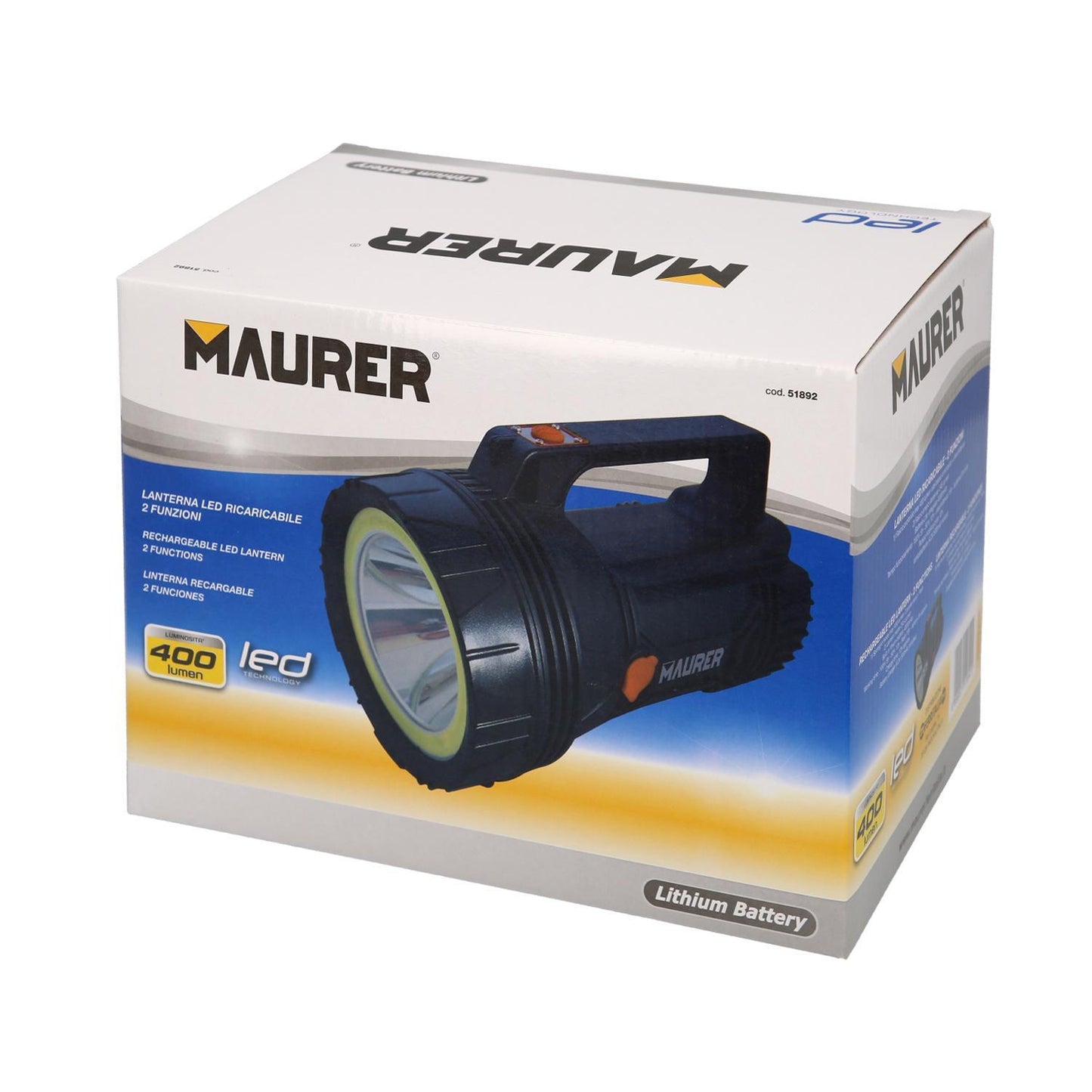 Linterna Led De Mano Multifunción Con Asa, Bateria Litio Recargable (4.000 Mah) 400 Lumenes. 2 Modos De Iluminación_2