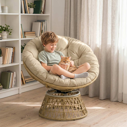 Outsunny Silla Giratoria De Ratán Sintético Con Cojín 85x70x82 Cm Amarillo_4