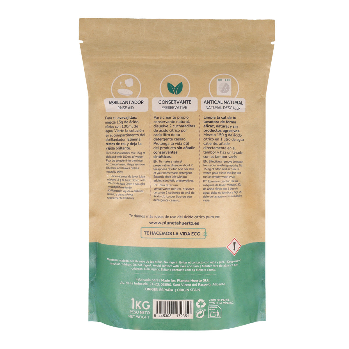 Pack 6xÁcido cítrico Planeta Huerto 1 Kg