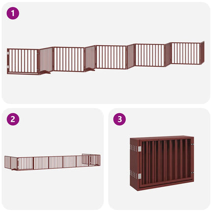 Vidaxl Puerta De Perros Plegable 10 Paneles Madera Álamo Marrón 800 Cm_3