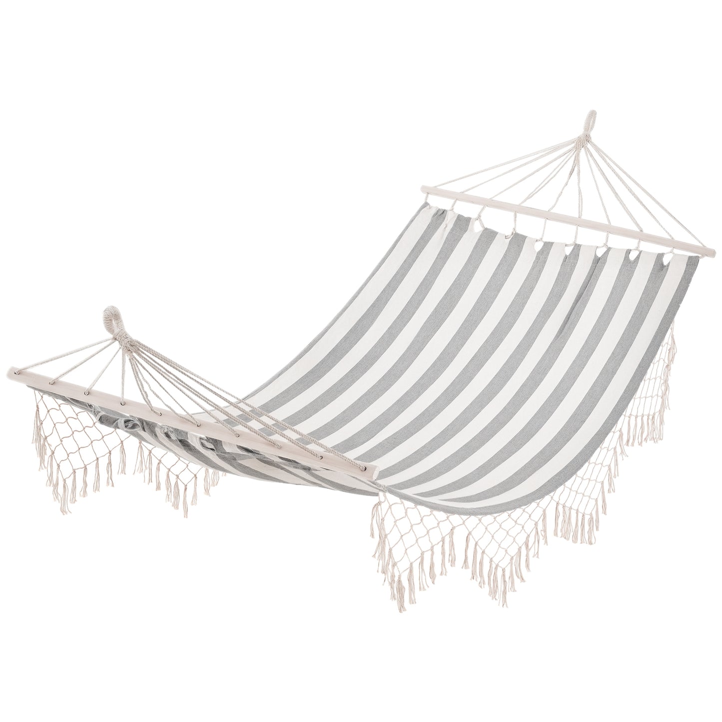 Outsunny Hamaca De Jardín Con Travesaños De Madera Carga 120 Kg Gris Y Crema_0