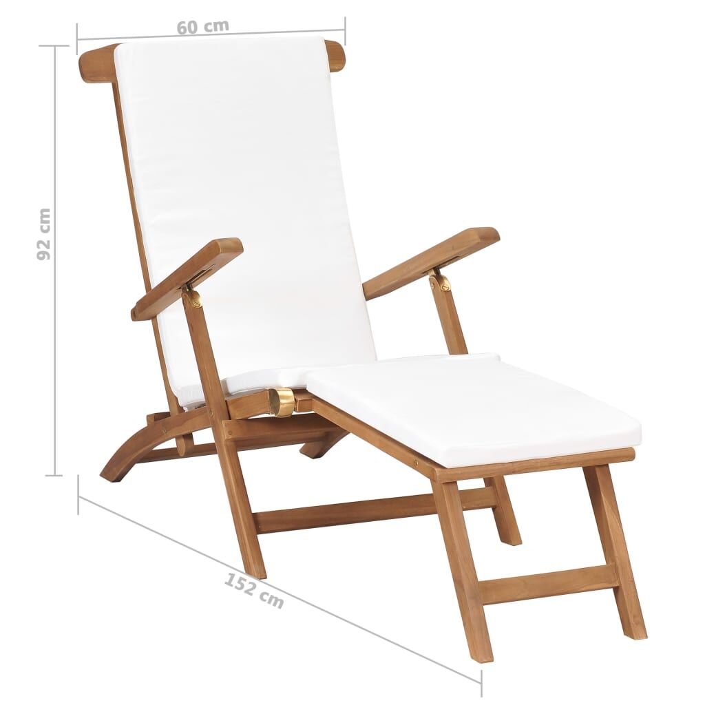 Vidaxl Tumbona Con Cojín Blanco Crema Madera Maciza De Teca_2