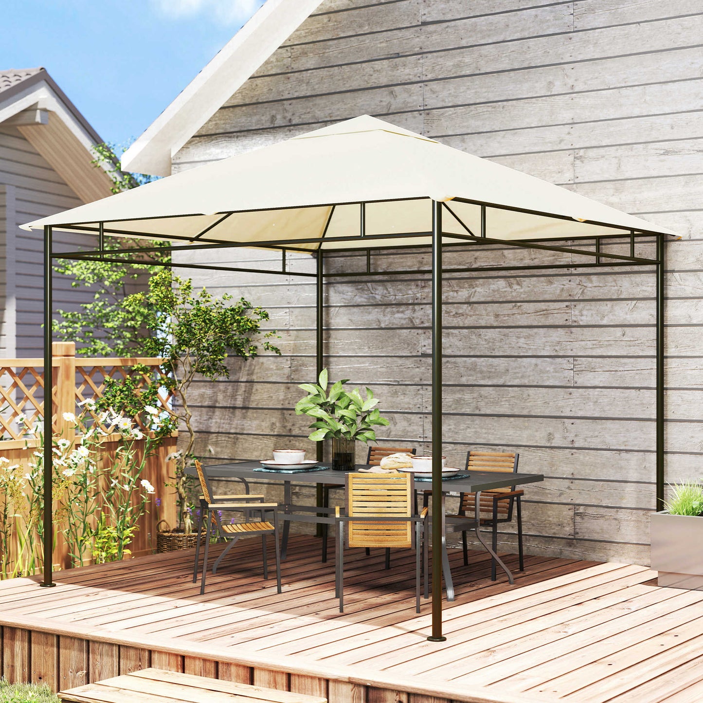 Outsunny Techo De Repuesto Para Cenador 3x3 M Con Orificios Anti-uv Crema_4