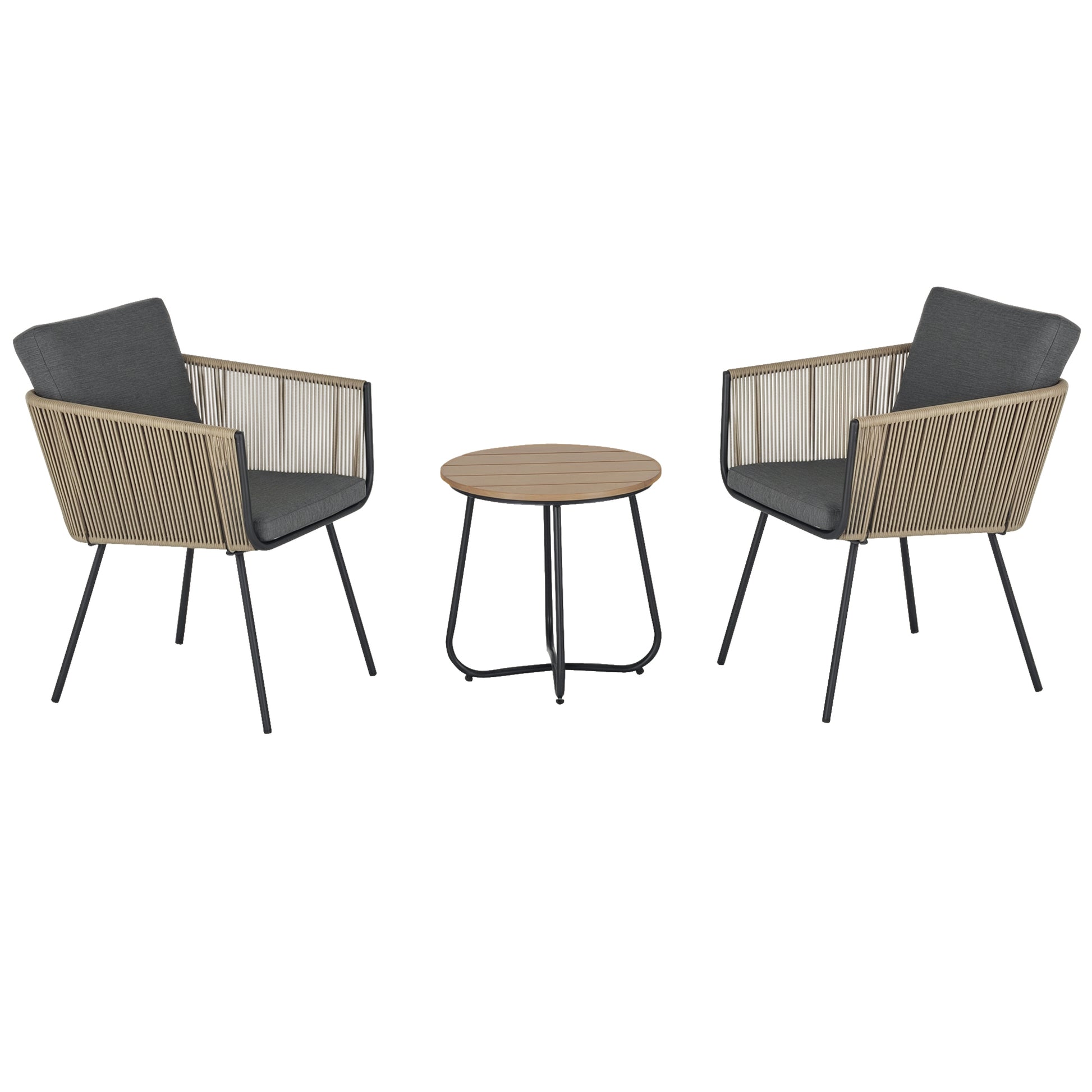Outsunny Conjunto De Muebles De Ratán 1 Mesa Redonda Y 2 Sillas Con Cojines_0