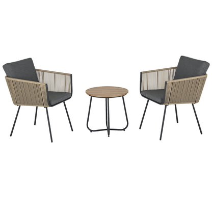 Outsunny Conjunto De Muebles De Ratán 1 Mesa Redonda Y 2 Sillas Con Cojines_0