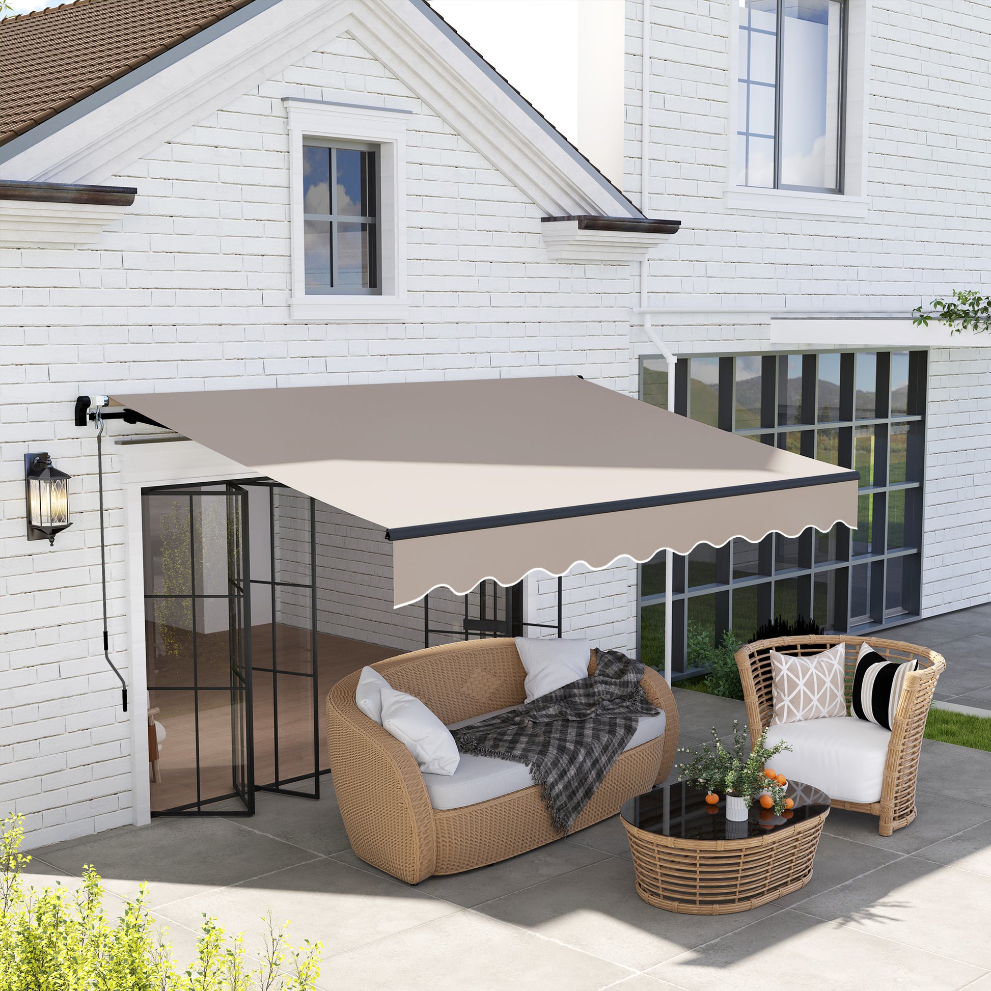 Outsunny Toldo Manual Retráctil 360x220 Cm Protección Uv30+ Crema_1