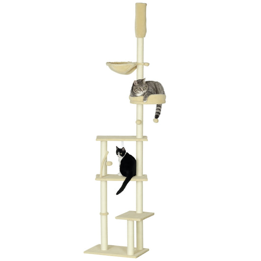 Pawhut Árbol Para Gatos De Suelo A Techo De 230-250cm Con Altura Ajustable Beige_0